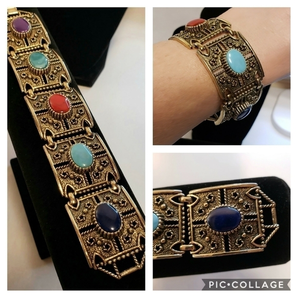 UPDATED AD Sarah Coventry Vintage 60's Bracelet Links Stones - Picture 1 of 16